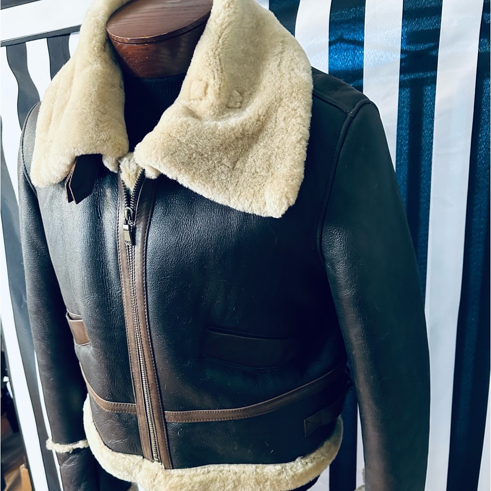 Ugg Genuine Leather Sherpa Lined Aviator Bomber Jacket (see measurements) - Picture 8 of 13